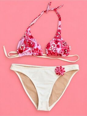Vintage Y2K Xhilaration Hibiscus Triangle Bikini Set – Coconut Girl Aesthetic